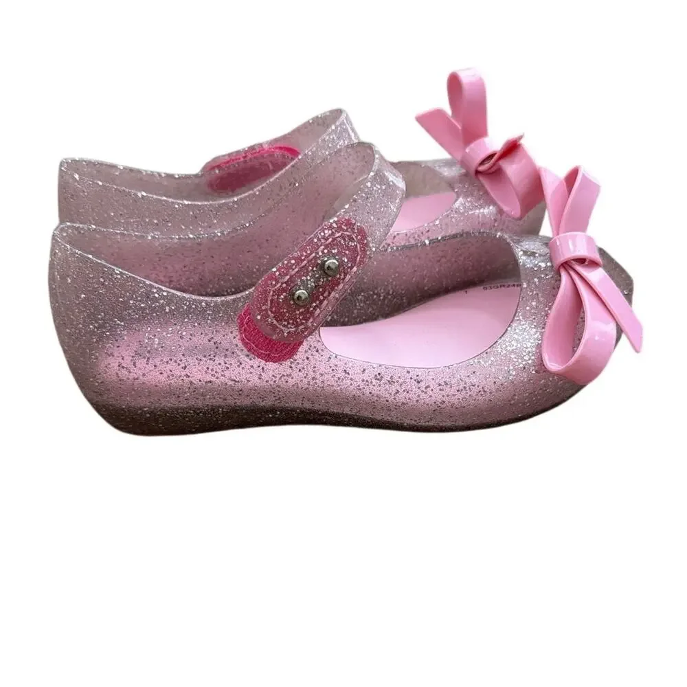 Mini Melissa Ultragirl Bow Pink Glitter Jelly Shoes Toddler Mary Jane Sz 11